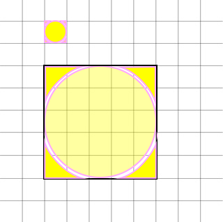 A drawing showing a circle with the four edges highlighted when placed inside of a box.