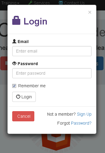 login and cancel button