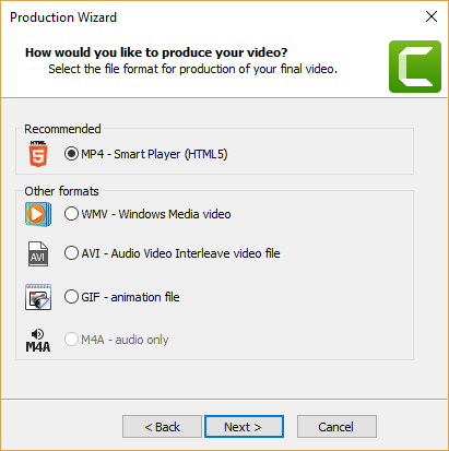 how to export camtasia video as mp4